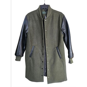 BLANKNYC Role Play Bomber Coat Olive Green Black Vegan Leather Sleeve Small NWT